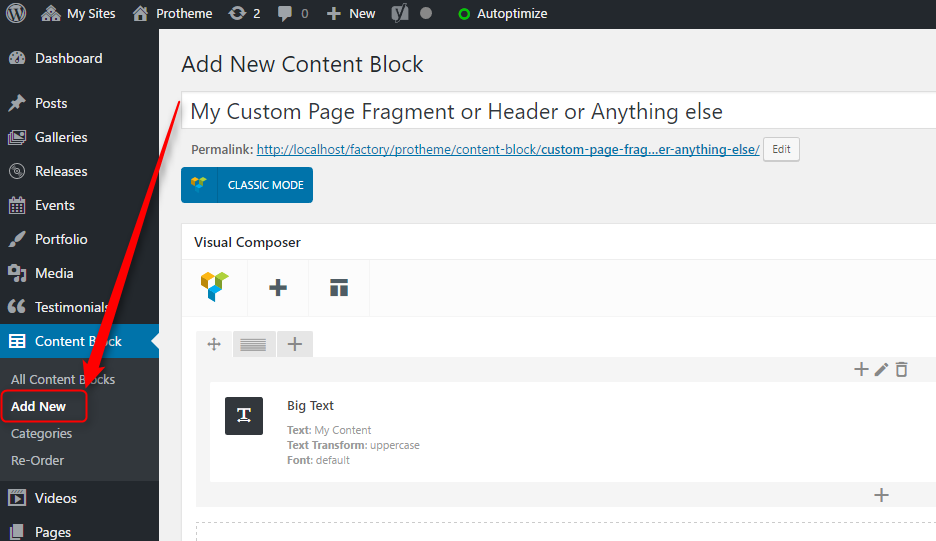 Content Block Add New